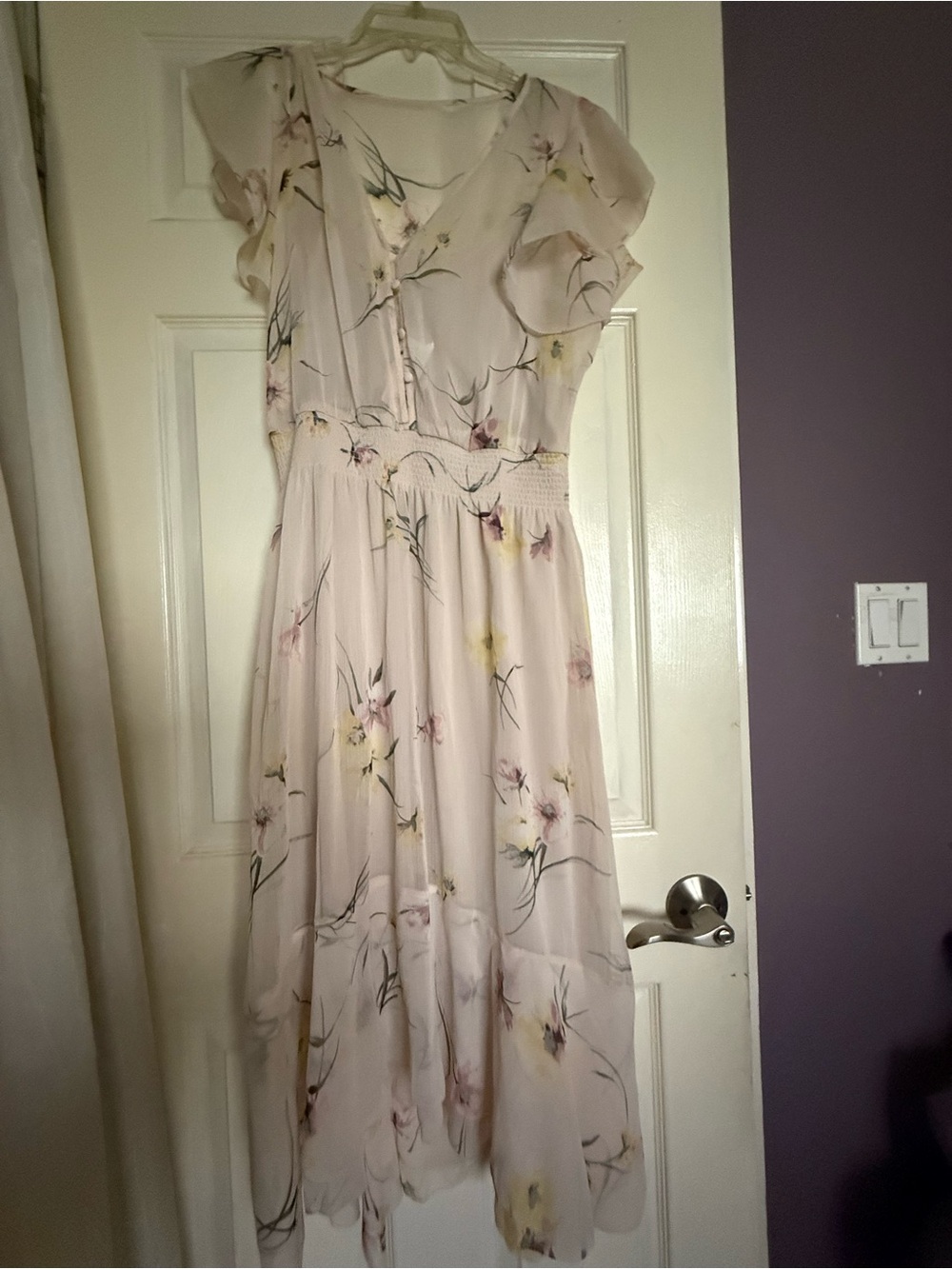 Floral Ruffle Midi Dress in cream - Elegant Women’s Dress